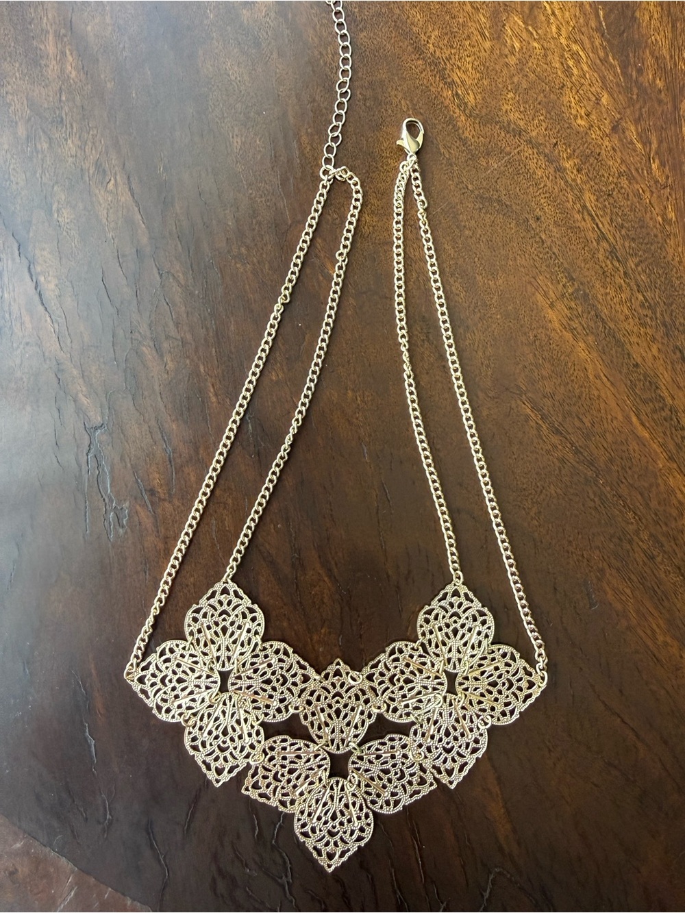 Delicate Filigree Floral Statement Necklace - Gold